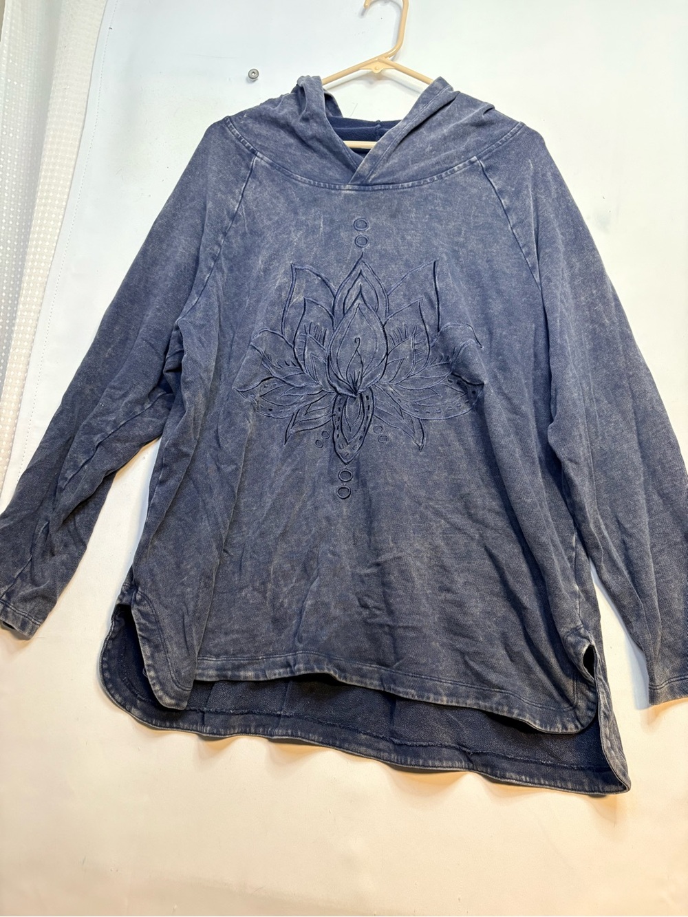 Style & Co. Indigo Washed Lotus Hooded Sweatshirt Blue/Gray acid-wash 2X